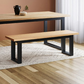 Temple &amp; Webster Natural &amp; Black Ski-Leg Oak Wood Dining Bench