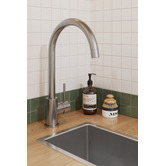Temple &amp; Webster Clovelly Brushed Nickel Gooseneck Kitchen Sink Mixer