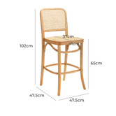 Temple &amp; Webster 65cm High Back Luca Beech Wood &amp; Rattan Barstool