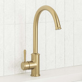 Temple &amp; Webster Stanwell Brushed Gold PVD Gooseneck Kitchen Sink Mixer