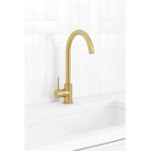 Temple &amp; Webster Clovelly Brushed Gold PVD Gooseneck Kitchen Sink Mixer