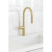 Temple &amp; Webster Clovelly Brushed Gold Gooseneck Pull-Out Kitchen Sink Mixer