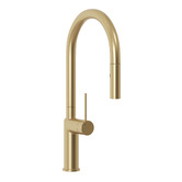 Temple &amp; Webster Clovelly Brushed Gold Gooseneck Pull-Out Kitchen Sink Mixer