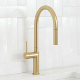 Temple &amp; Webster Clovelly Brushed Gold Gooseneck Pull-Out Kitchen Sink Mixer