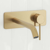 Temple &amp; Webster Clovelly Brushed Gold Curved Bath/Basin Wall Mixer Set