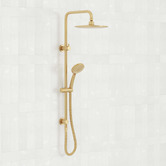 Temple &amp; Webster Clovelly Brushed Gold Square Gooseneck Twin Shower