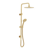 Temple &amp; Webster Clovelly Brushed Gold Square Gooseneck Twin Shower