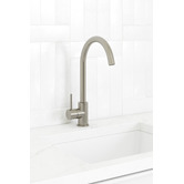 Temple &amp; Webster Clovelly Brushed Nickel Gooseneck Kitchen Sink Mixer