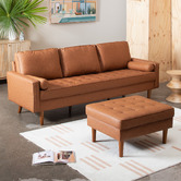 Temple &amp; Webster Tan Stockholm Faux Leather Sofa &amp; Ottoman Set
