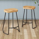 Temple &amp; Webster 75cm Premium Vintage-Style Elm Wood Barstools with Black Legs