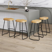 Temple &amp; Webster 66cm Premium Vintage-Style Elm Wood Barstools with Black Legs