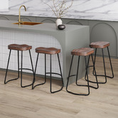 Temple &amp; Webster 66cm Premium Vintage-Style Elm Wood Barstools with Black Legs