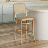 Temple &amp; Webster 65cm High Back Luca Beech Wood &amp; Rattan Barstool