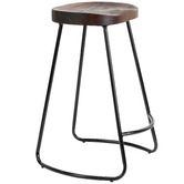 Temple &amp; Webster 66cm Premium Vintage-Style Elm Wood Barstools with Black Legs