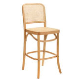 Temple &amp; Webster 65cm High Back Luca Beech Wood &amp; Rattan Barstool