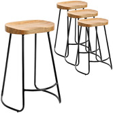 Temple &amp; Webster 66cm Premium Vintage-Style Elm Wood Barstools with Black Legs