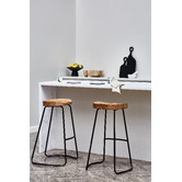 Temple &amp; Webster 66cm Premium Vintage-Style Elm Wood Barstools with Black Legs