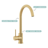 Temple &amp; Webster Clovelly Brushed Gold PVD Gooseneck Kitchen Sink Mixer