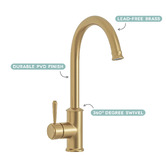 Temple &amp; Webster Stanwell Brushed Gold PVD Gooseneck Kitchen Sink Mixer