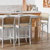 Temple &amp; Webster 65cm High Back Luca Beech Wood &amp; Rattan Barstool