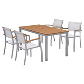 Temple &amp; Webster 4 Seater Maui Outdoor Dining Table &amp; Silver Sling Chair Set