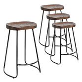 Temple &amp; Webster 66cm Premium Vintage-Style Elm Wood Barstools with Black Legs