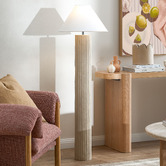 Temple &amp; Webster 142cm Verona Ribbed Travertine-Look Floor Lamp