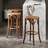 Temple &amp; Webster 65cm Premium Luca Beech Wood &amp; Rattan Barstool