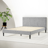 Temple &amp; Webster Light Grey Laybell Fabric Bed with Headboard