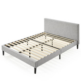 Temple &amp; Webster Light Grey Laybell Fabric Bed with Headboard