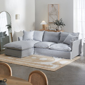 Temple &amp; Webster Cream Softy Premium 3 Seater Slipcover Sofa with Chaise