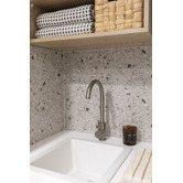 Temple &amp; Webster Clovelly Brushed Nickel Gooseneck Kitchen Sink Mixer