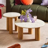 Temple &amp; Webster Arabella Round Travertine Stone Coffee &amp; Side Table Set