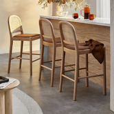 Temple &amp; Webster 63cm Louie Arched Rattan and Solid Beech Wood Bar Stool