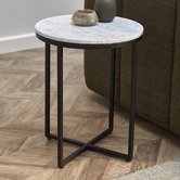 Temple &amp; Webster 40cm White Serena Round Italian Carrara Marble Side Table