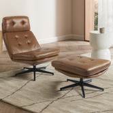 Temple &amp; Webster 2 Piece Brunel Leather Accent Chair &amp; Footstool Set