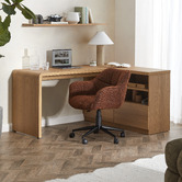 Temple &amp; Webster Raphael L-Shaped Desk &amp; Holly Boucle Office Chair Set