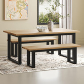 Temple &amp; Webster Black Ski-Leg Oak Wood Dining Table