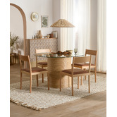 Temple &amp; Webster 120cm Mimi Round Oak &amp; Glass Dining Table