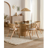 Temple &amp; Webster 120cm Mimi Round Oak &amp; Glass Dining Table