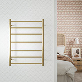 Temple &amp; Webster Brushed Brass 600mm 7 Bar Heated Ladder Towel Rail