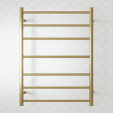 Temple &amp; Webster Brushed Brass 600mm 7 Bar Heated Ladder Towel Rail