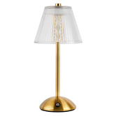 Temple &amp; Webster Halston Iron &amp; Clear Strip Glass Cordless LED Table Lamp