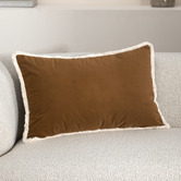 Temple &amp; Webster Orlena Fringed Rectangular Velvet Cushion