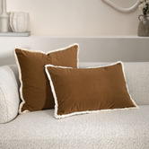 Temple &amp; Webster Orlena Fringed Rectangular Velvet Cushion