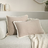 Temple &amp; Webster Orlena Fringed Rectangular Velvet Cushion