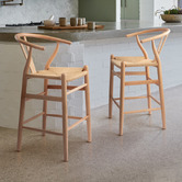 Temple &amp; Webster 66cm Hans Wegner Wishbone Replica Solid Beech Wood Bar Stool