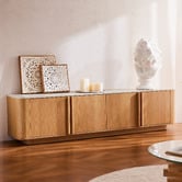 Temple &amp; Webster Talia 4 Door Travertine-Look TV Unit