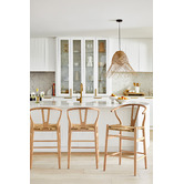 Temple &amp; Webster 66cm Hans Wegner Wishbone Replica Solid Beech Wood Bar Stool