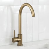 Temple &amp; Webster Clovelly Antique Brass Gooseneck Kitchen Sink Mixer